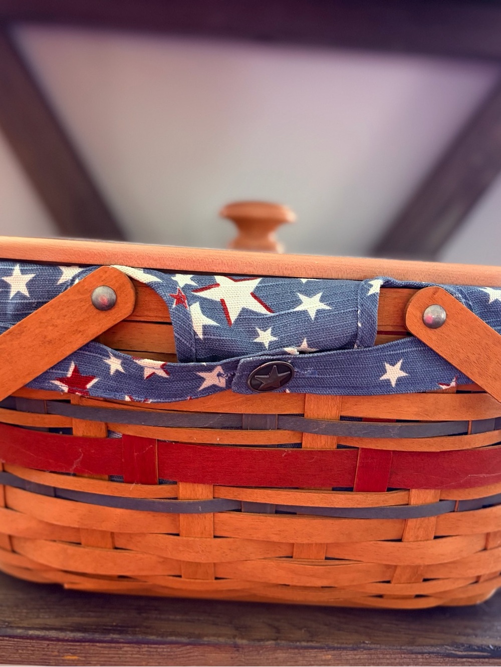 Vintage American Celebrations Oval Market Basket with Liner Prot Lid